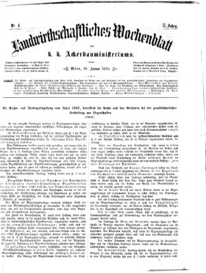 Landwirthschaftliches Wochenblatt des K.K. Ackerbauministeriums in Wien Freitag 28. Januar 1870