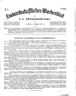 Landwirthschaftliches Wochenblatt des K.K. Ackerbauministeriums in Wien Freitag 18. Februar 1870
