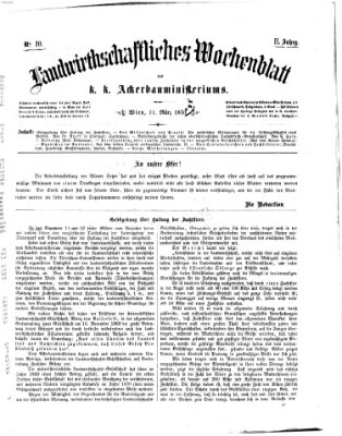 Landwirthschaftliches Wochenblatt des K.K. Ackerbauministeriums in Wien Freitag 11. März 1870