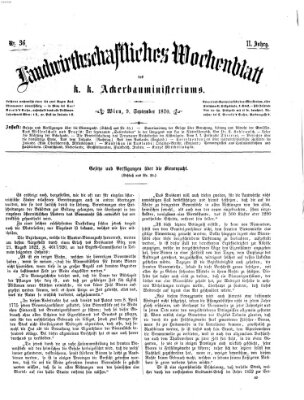 Landwirthschaftliches Wochenblatt des K.K. Ackerbauministeriums in Wien Freitag 9. September 1870
