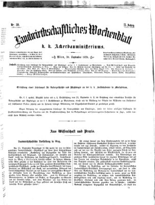 Landwirthschaftliches Wochenblatt des K.K. Ackerbauministeriums in Wien Freitag 30. September 1870