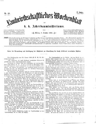 Landwirthschaftliches Wochenblatt des K.K. Ackerbauministeriums in Wien Freitag 7. Oktober 1870