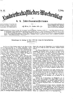 Landwirthschaftliches Wochenblatt des K.K. Ackerbauministeriums in Wien Freitag 21. Oktober 1870