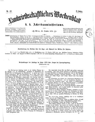 Landwirthschaftliches Wochenblatt des K.K. Ackerbauministeriums in Wien Freitag 28. Oktober 1870