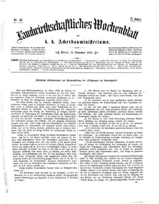 Landwirthschaftliches Wochenblatt des K.K. Ackerbauministeriums in Wien Freitag 18. November 1870