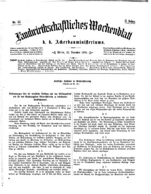 Landwirthschaftliches Wochenblatt des K.K. Ackerbauministeriums in Wien Freitag 23. Dezember 1870