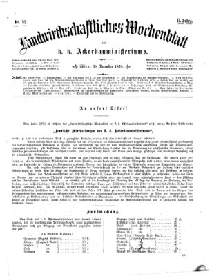 Landwirthschaftliches Wochenblatt des K.K. Ackerbauministeriums in Wien Freitag 30. Dezember 1870