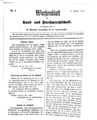 Wochenblatt für Land- und Forstwirthschaft Samstag 22. Januar 1870