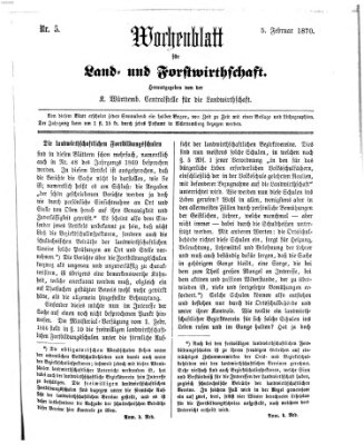 Wochenblatt für Land- und Forstwirthschaft Samstag 5. Februar 1870