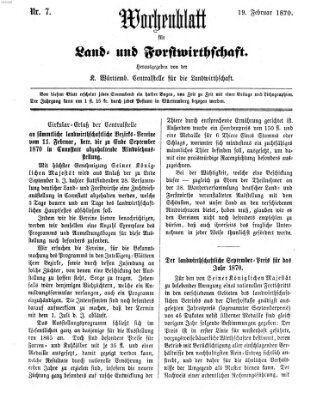 Wochenblatt für Land- und Forstwirthschaft Samstag 19. Februar 1870