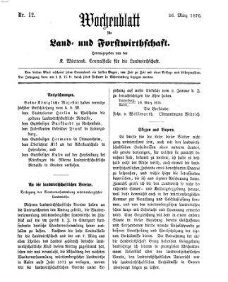 Wochenblatt für Land- und Forstwirthschaft Samstag 26. März 1870