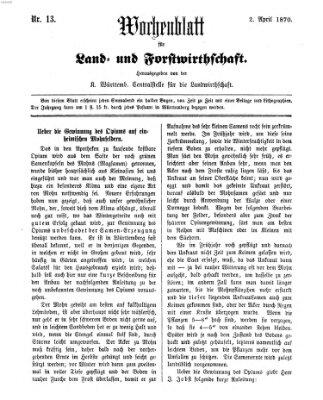 Wochenblatt für Land- und Forstwirthschaft Samstag 2. April 1870