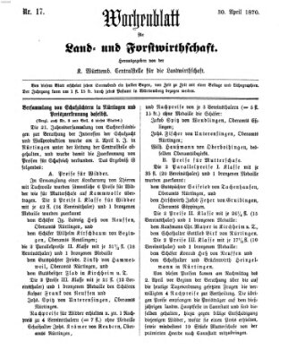 Wochenblatt für Land- und Forstwirthschaft Samstag 30. April 1870