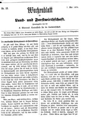 Wochenblatt für Land- und Forstwirthschaft Samstag 7. Mai 1870