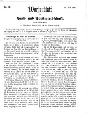 Wochenblatt für Land- und Forstwirthschaft Samstag 14. Mai 1870