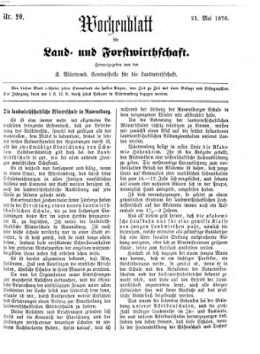 Wochenblatt für Land- und Forstwirthschaft Samstag 21. Mai 1870