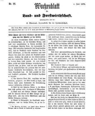 Wochenblatt für Land- und Forstwirthschaft Samstag 4. Juni 1870