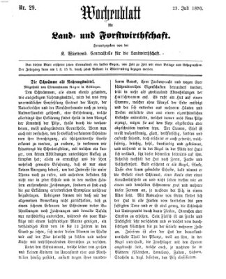 Wochenblatt für Land- und Forstwirthschaft Samstag 23. Juli 1870