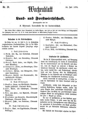 Wochenblatt für Land- und Forstwirthschaft Samstag 30. Juli 1870