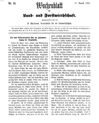 Wochenblatt für Land- und Forstwirthschaft Samstag 27. August 1870