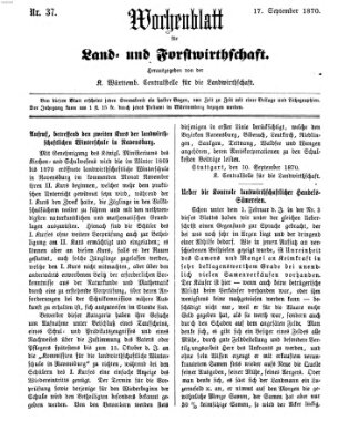 Wochenblatt für Land- und Forstwirthschaft Samstag 17. September 1870