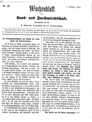 Wochenblatt für Land- und Forstwirthschaft Samstag 1. Oktober 1870