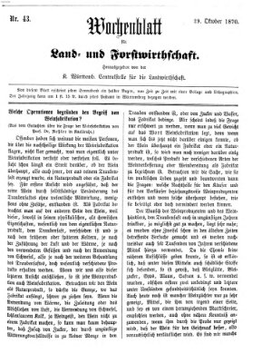 Wochenblatt für Land- und Forstwirthschaft Samstag 29. Oktober 1870