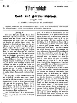 Wochenblatt für Land- und Forstwirthschaft Samstag 19. November 1870