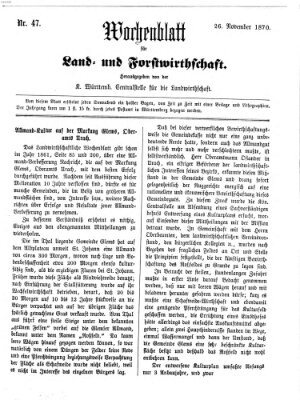 Wochenblatt für Land- und Forstwirthschaft Samstag 26. November 1870