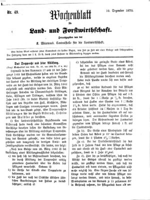 Wochenblatt für Land- und Forstwirthschaft Samstag 10. Dezember 1870