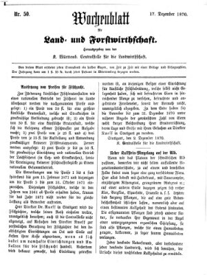 Wochenblatt für Land- und Forstwirthschaft Samstag 17. Dezember 1870