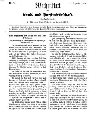 Wochenblatt für Land- und Forstwirthschaft Samstag 31. Dezember 1870