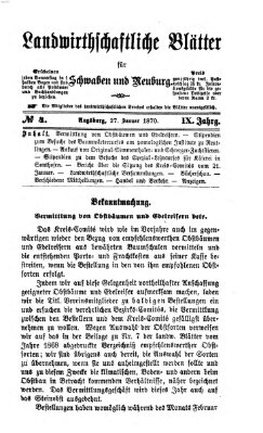 Landwirtschaftliche Blätter für Schwaben und Neuburg Donnerstag 27. Januar 1870