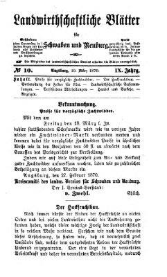 Landwirtschaftliche Blätter für Schwaben und Neuburg Donnerstag 10. März 1870