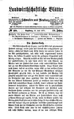 Landwirtschaftliche Blätter für Schwaben und Neuburg Donnerstag 21. Juli 1870