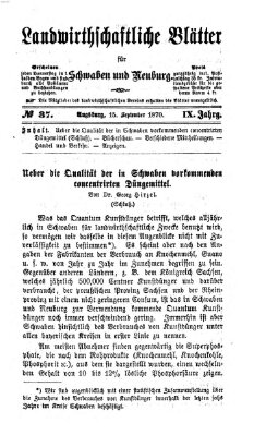 Landwirtschaftliche Blätter für Schwaben und Neuburg Donnerstag 15. September 1870