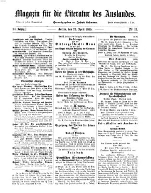 Magazin für die Literatur des Auslandes Samstag 22. April 1865