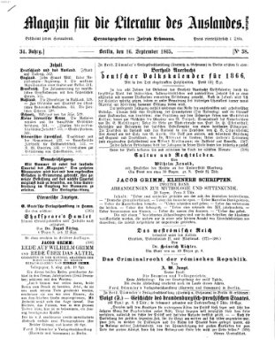 Magazin für die Literatur des Auslandes Samstag 16. September 1865