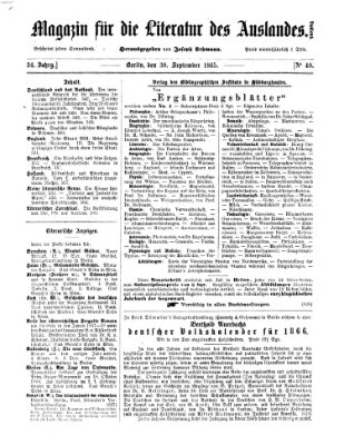 Magazin für die Literatur des Auslandes Samstag 30. September 1865