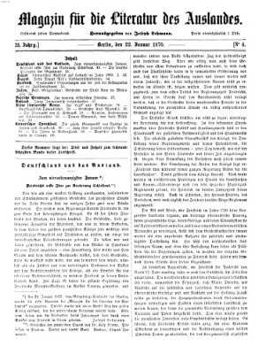 Magazin für die Literatur des Auslandes Samstag 22. Januar 1870