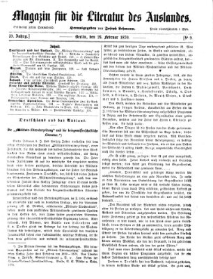 Magazin für die Literatur des Auslandes Samstag 26. Februar 1870