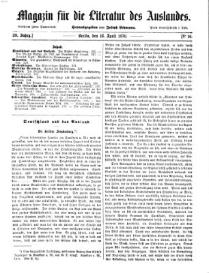 Magazin für die Literatur des Auslandes Samstag 16. April 1870