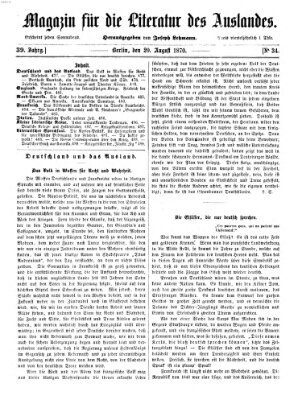 Magazin für die Literatur des Auslandes Samstag 20. August 1870