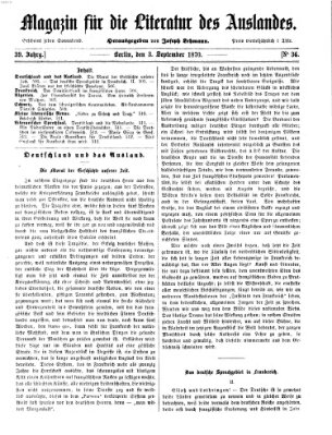 Magazin für die Literatur des Auslandes Samstag 3. September 1870