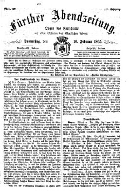 Fürther Abendzeitung Donnerstag 16. Februar 1865