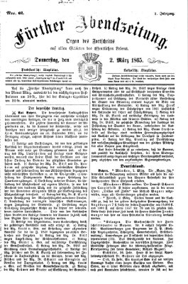 Fürther Abendzeitung Donnerstag 2. März 1865