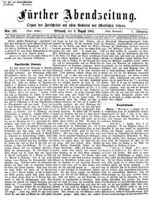 Fürther Abendzeitung Mittwoch 9. August 1865