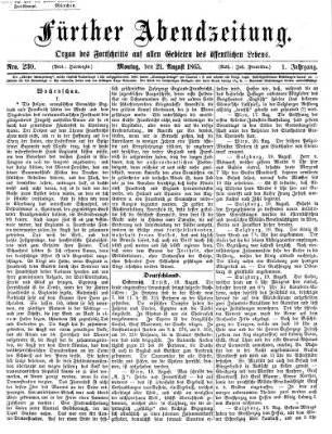 Fürther Abendzeitung Montag 21. August 1865