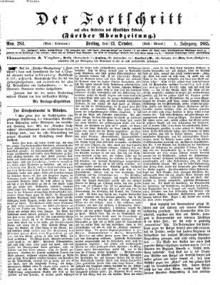 Der Fortschritt auf allen Gebieten des öffentlichen Lebens Freitag 13. Oktober 1865