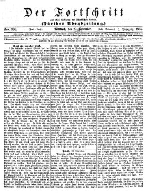 Der Fortschritt auf allen Gebieten des öffentlichen Lebens Mittwoch 29. November 1865